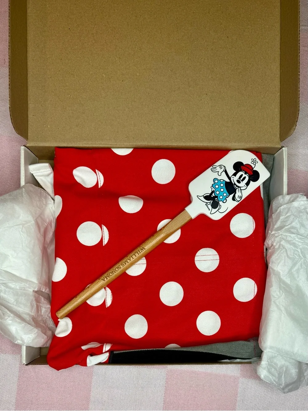 Williams Sonoma Red and White Polka Dot Character Apron + Spatula